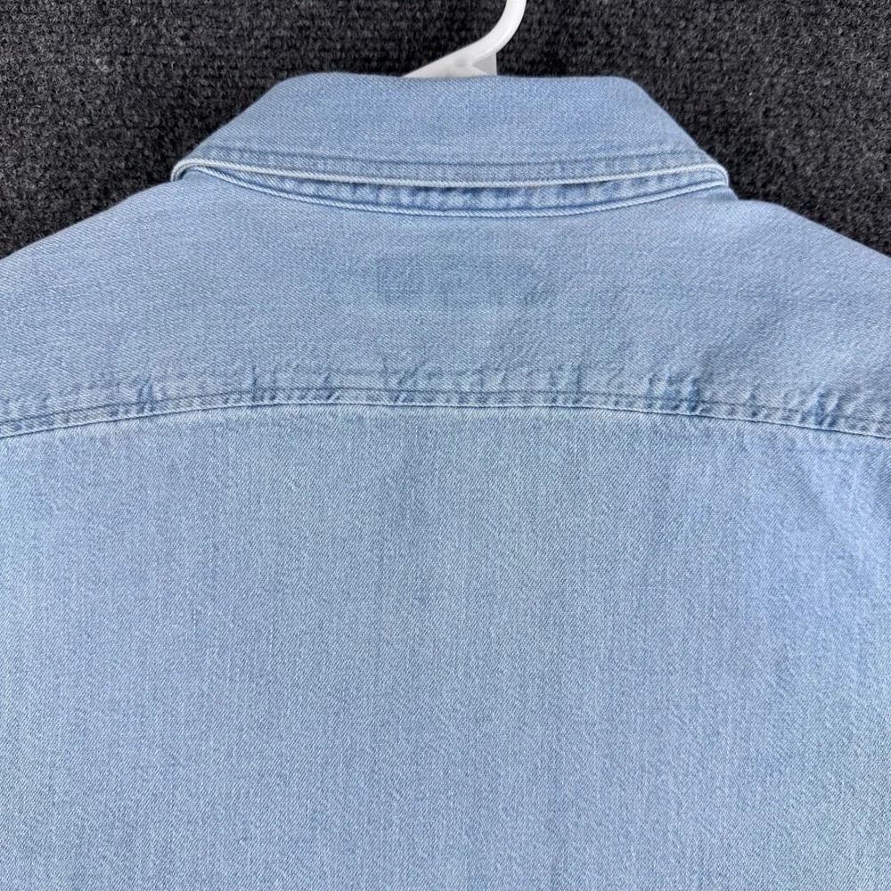 Banana Republic Mens XL Denim Shirt Short Sleeve Light Wash Blue Standard Fit